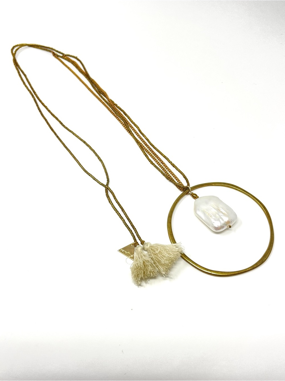 New Anthropologie  x Serefina Baroque Pearl Tassel Brass Necklace